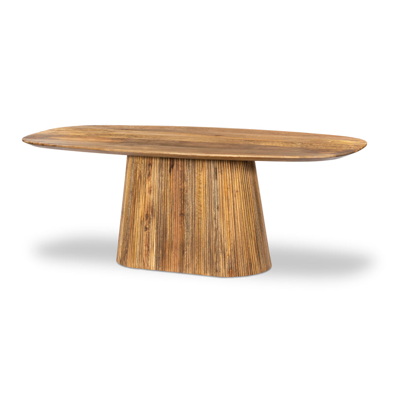 210cm Oval Solid Wood Table with Fluted Base and 4 Curved Ash Chairs