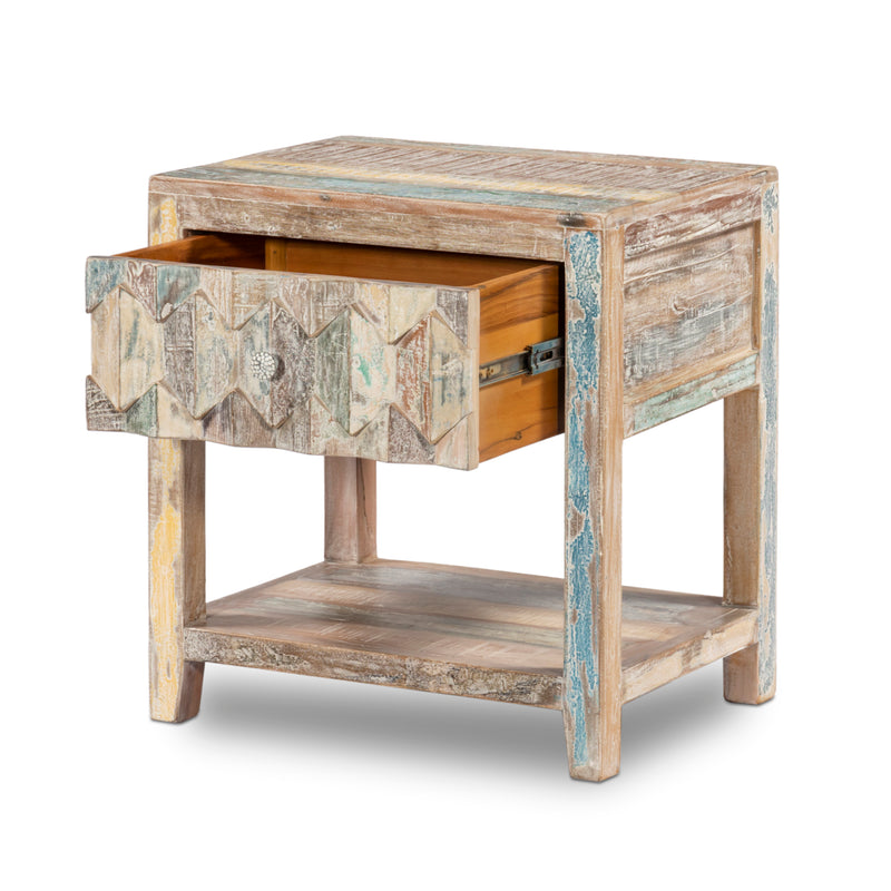 Luxus Reclaimed Teak Bedside Drawer, Mountain Pattern