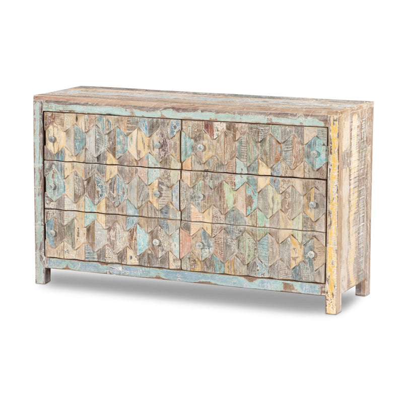 Luxus Reclaimed Teak Chest, Mountain Pattern