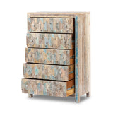 Tall Reclaimed Teak Chest of Drawers, Mountain Pattern