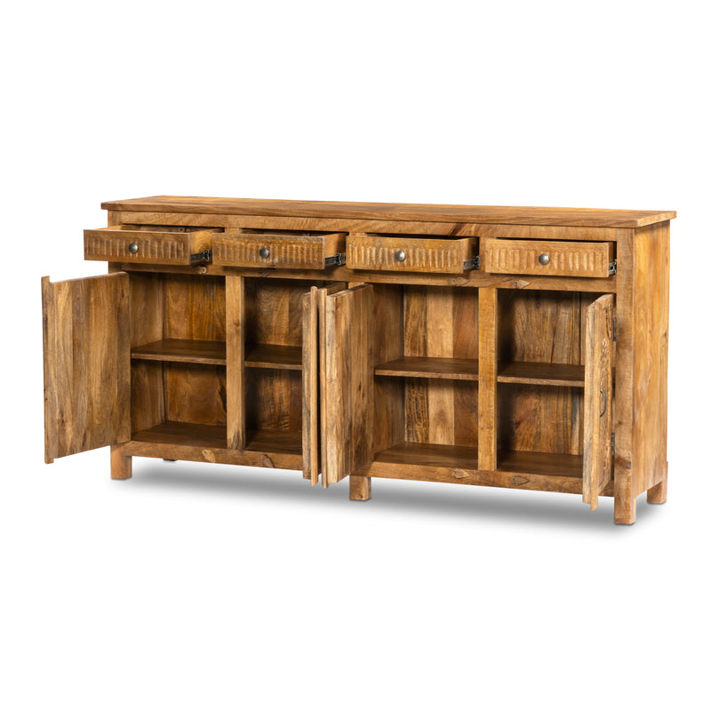 Handcrafted Natural Sideboard, Floral Carving, Medium Brown 150cm + 180cm