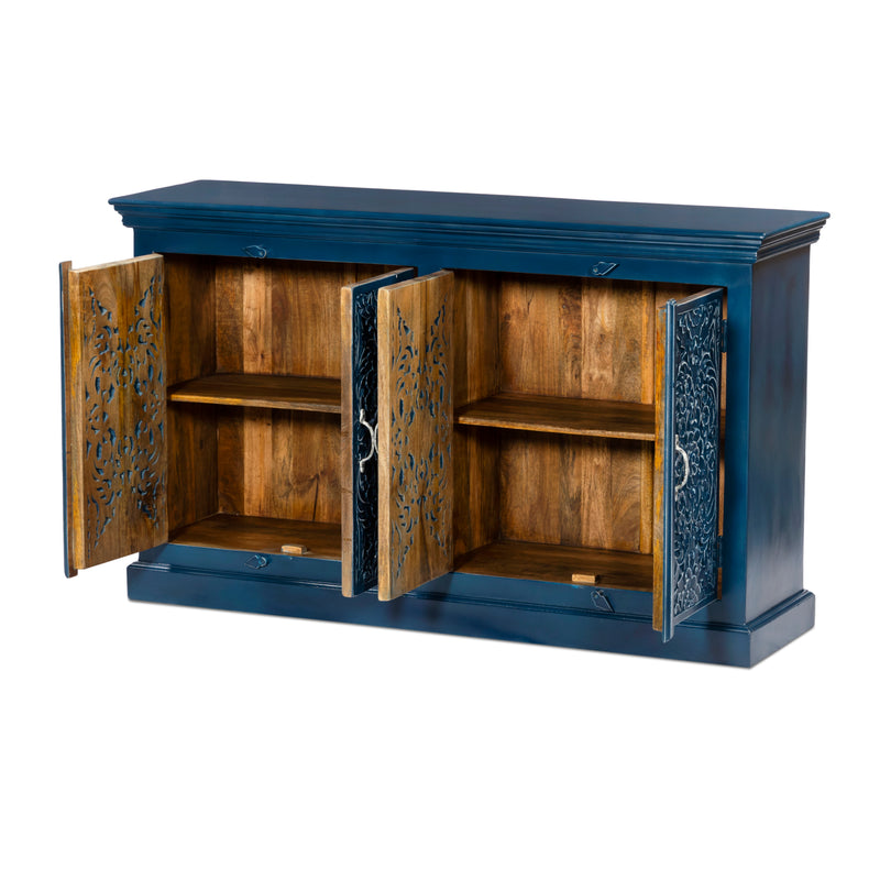 Handcrafted Solid Wood Sideboard, Indigo Blue Finish 150cm + 180cm