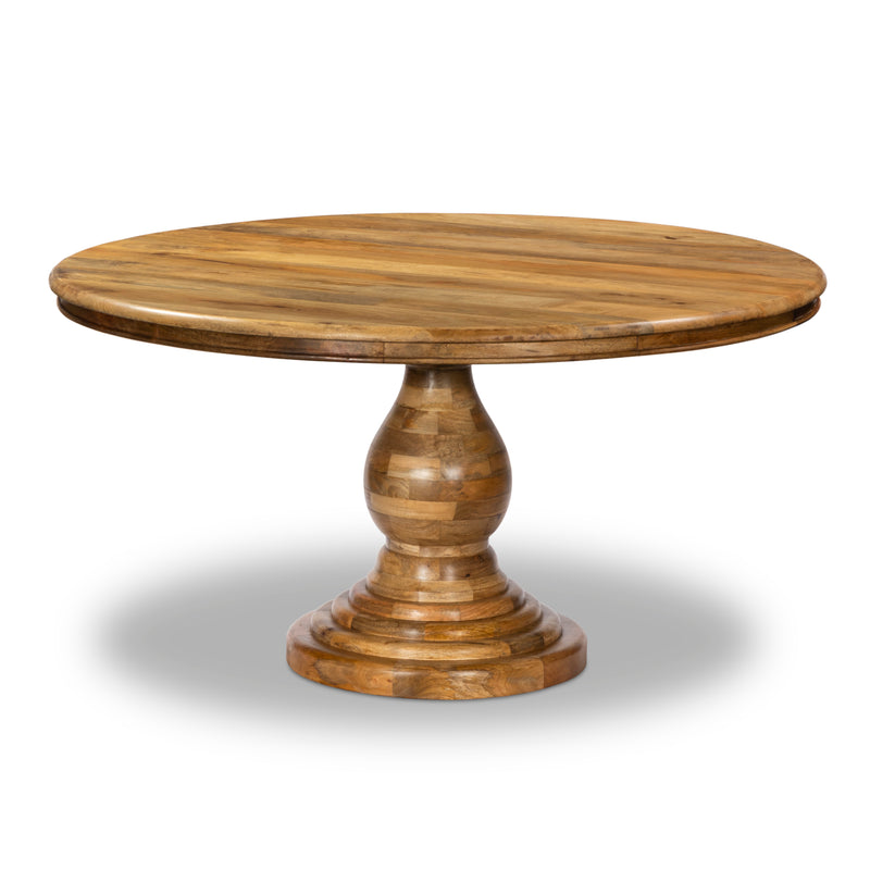 150cm Round Solid Wood Table with Ornate Base and 4 Curved Ash Chairs