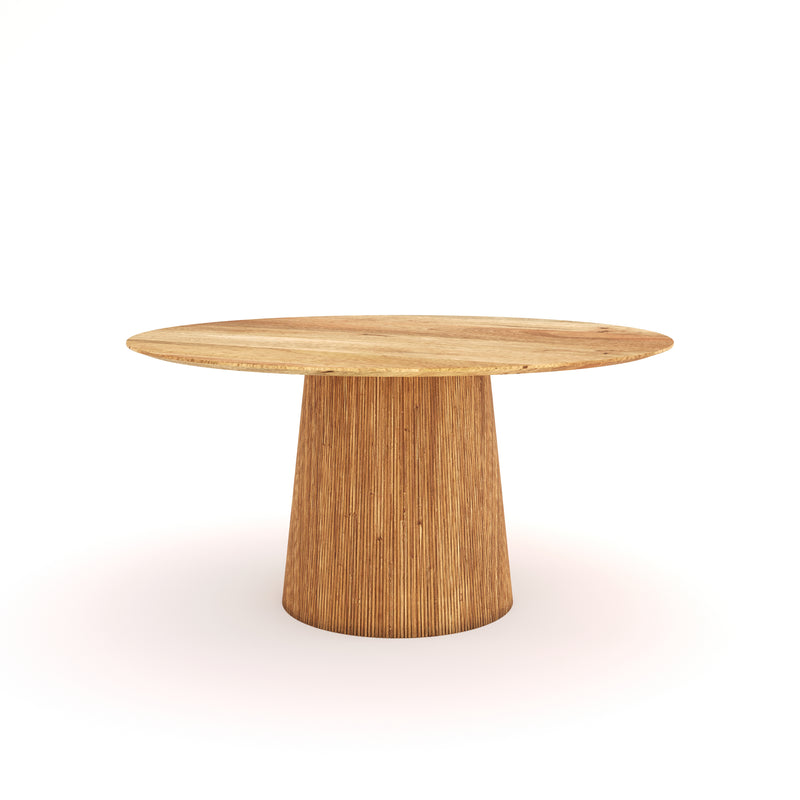 Solid Wood 150cm Round Dining Table, Fluted Base, Natural Finish