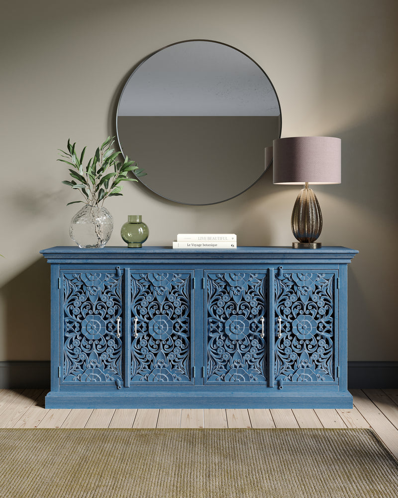 Handcrafted Solid Wood Sideboard, Indigo Blue Finish 150cm + 180cm