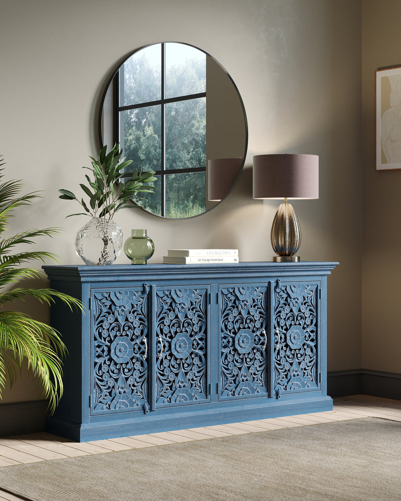 Handcrafted Solid Wood Sideboard, Indigo Blue Finish 150cm + 180cm