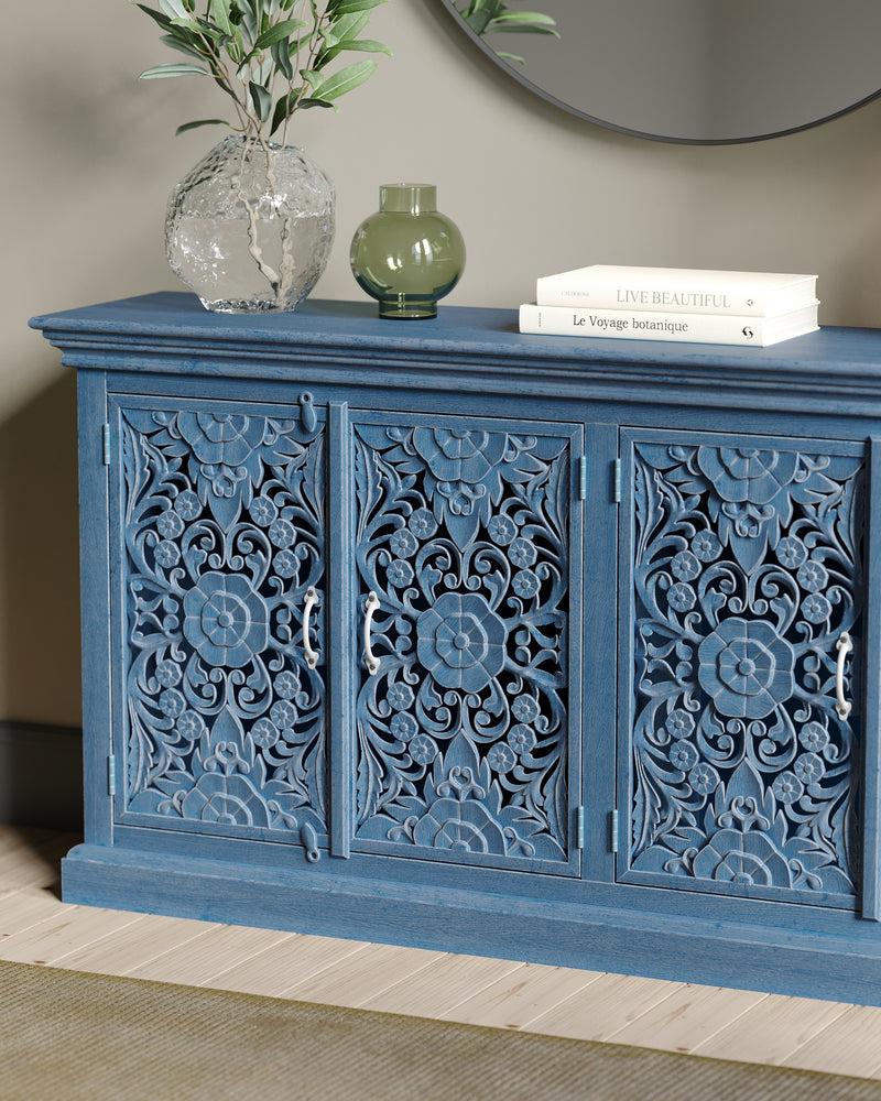 Handcrafted Solid Wood Sideboard, Indigo Blue Finish 150cm + 180cm