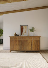 Handcrafted Natural Sideboard, Floral Carving, Medium Brown 150cm + 180cm