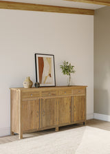 Handcrafted Natural Sideboard, Floral Carving, Medium Brown 150cm + 180cm