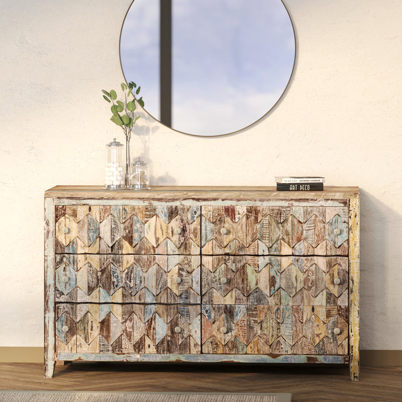 Luxus Reclaimed Teak Chest, Mountain Pattern