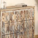 Tall Reclaimed Teak Chest of Drawers, Mountain Pattern