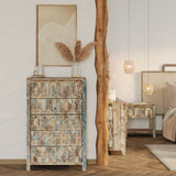 Tall Reclaimed Teak Chest of Drawers, Mountain Pattern