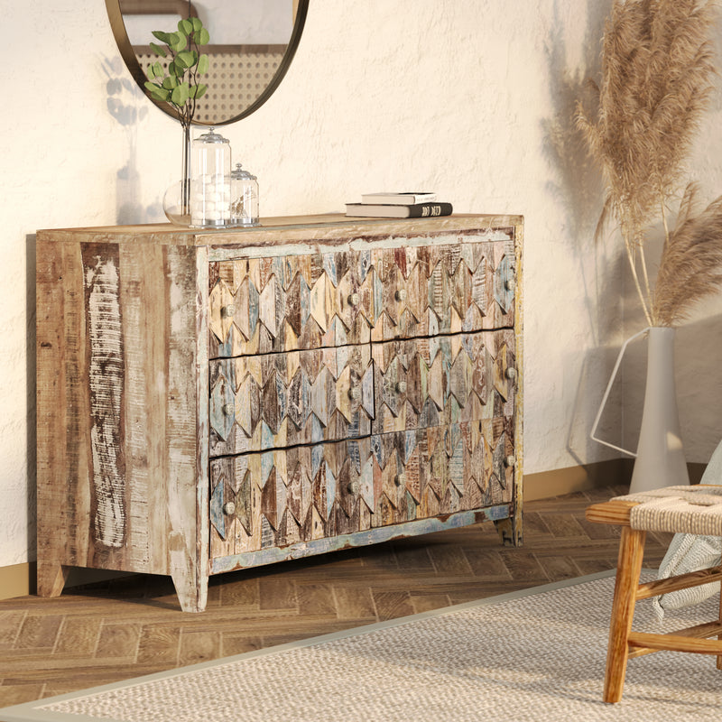 Luxus Reclaimed Teak Chest, Mountain Pattern