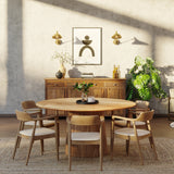 150cm Round Solid Wood Table with Fluted Base 6 Curved Ash Chairs.