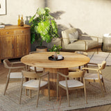 150cm Round Solid Wood Table with Fluted Base 6 Curved Ash Chairs.