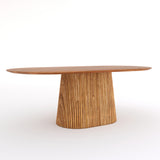 210cm Oval Solid Wood Table, with Fluted Base and 6 Curved Ash Chairs