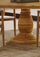 150cm Round Solid Wood Table with Ornate Base and 4 Curved Ash Chairs