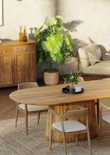 210cm Oval Solid Wood Table with Fluted Base and 4 Curved Ash Chairs