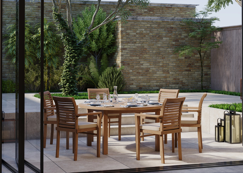 Luxor 150cm Round Table 4cm Top (6 Oxford Stacking Chairs) Cushions included.