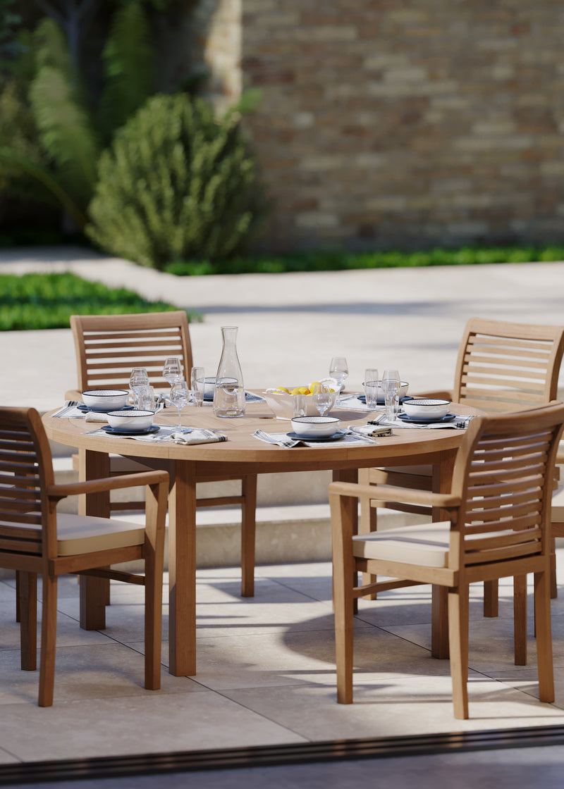 Luxor 150cm Round Table 4cm Top (6 Oxford Stacking Chairs) Cushions included.