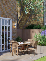 Teak Set 120cm Sunshine Round Folding Table, 4cm Top (4 x Oxford Stacking Chairs) Cushions included.