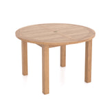 Teak Set 120cm Maximus Round Fixed Table, 4cm Top (4 x Oxford Stacking Chairs) Cushions included.