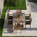 Teak Square To Rectangle 120-170cm Extending Table 4cm Top (6 Henley Stacking Chairs) Cushions included.