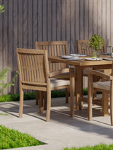 CLEARANCE Teak Garden Furniture Rectangle 180-240cm Extending Table 4cm Top (8 Henley Stacking Chairs) Cushions included.