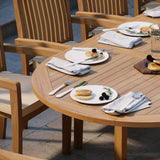 Teak 2-3m Oval Extending Table 4cm Top (8 Henley Stacking Chairs 2 San Francisco Benches) Free Cushions.